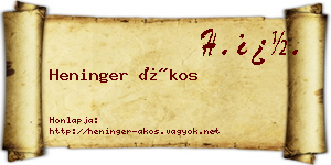 Heninger Ákos névjegykártya